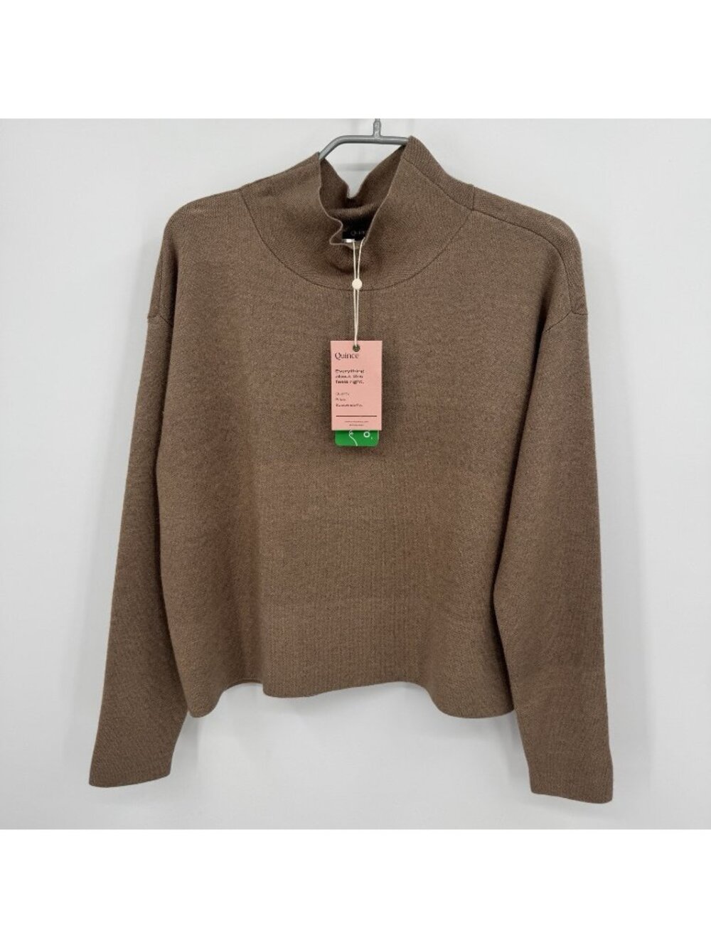 Quince Women's Eco-Knit Milano Stitch Mock Neck Pullover Sweater size XS Taupe